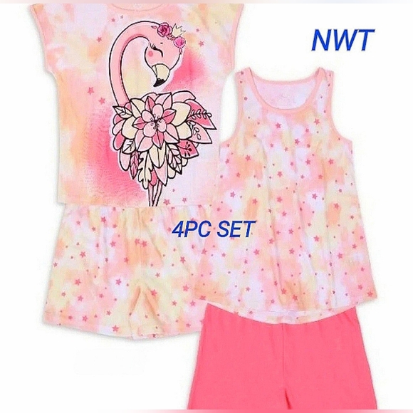 Mermaid Flamingo Pajamas Cute 4PC Set Shorts T-shirt Comfy Adorable 18 XXL NWT - Picture 2 of 12